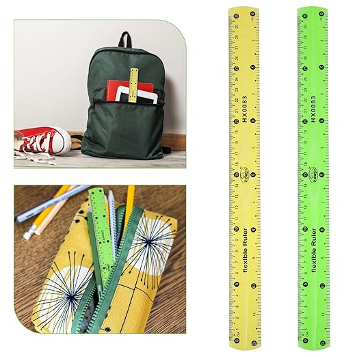 Flexible 2-Piece Ruler, 30cm/12inch Plastic Shatterproof Straight Edge Soft Bendable Clear Ruler for Kids & Adults (Orange+Green)