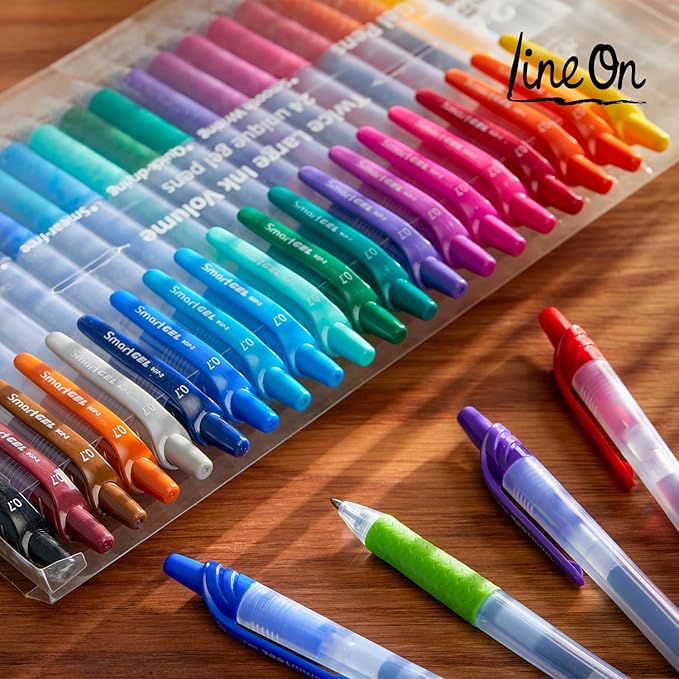 Colored Gel Pens, Lineon 24 Colors Retractable Gel Ink Pens with Grip, Medium Point(0.7mm) Smooth Writing Pens Perfect for Adults and Kids Journal Notebook Planner, Writing in Office and School