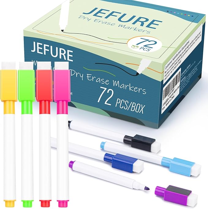 72 Pcs Colorful Magnetic Dry Erase Markers with Eraser Cap, White Board Mini Dry Eraser Markers Bulk, Fine Point Tip White Board Marker for Teachers Office School Supplies