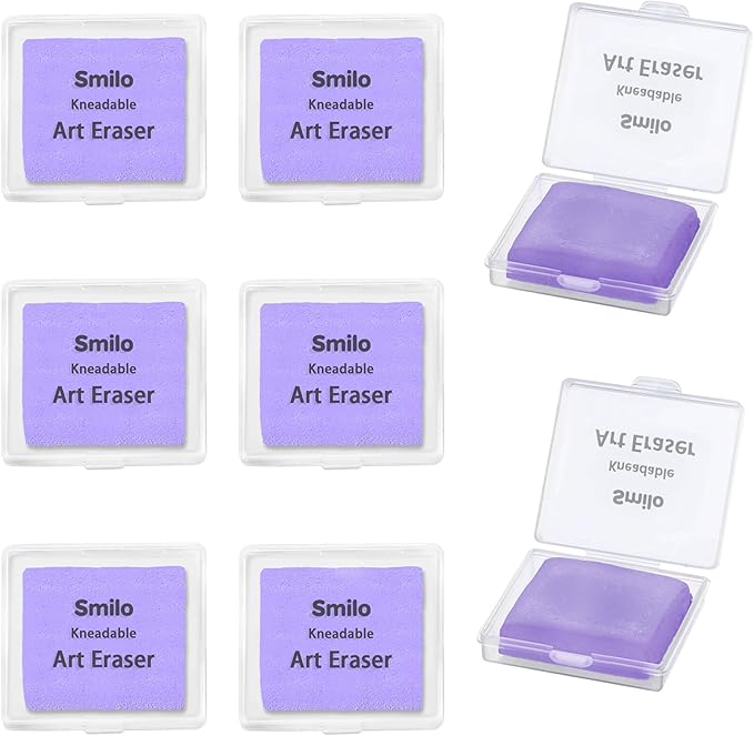 Smilo 8-Pack Purple Kneaded Erasers | Moldable & Dust-Free Putty Eraser | No Smudge Art Eraser with Case for Drawing