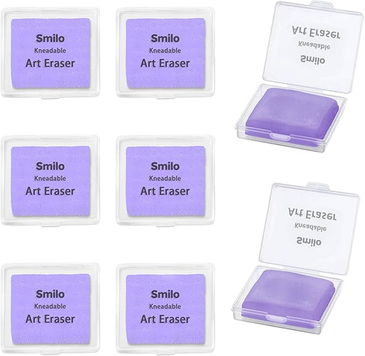 Smilo 8-Pack Purple Kneaded Erasers | Moldable & Dust-Free Putty Eraser | No Smudge Art Eraser with Case for Drawing