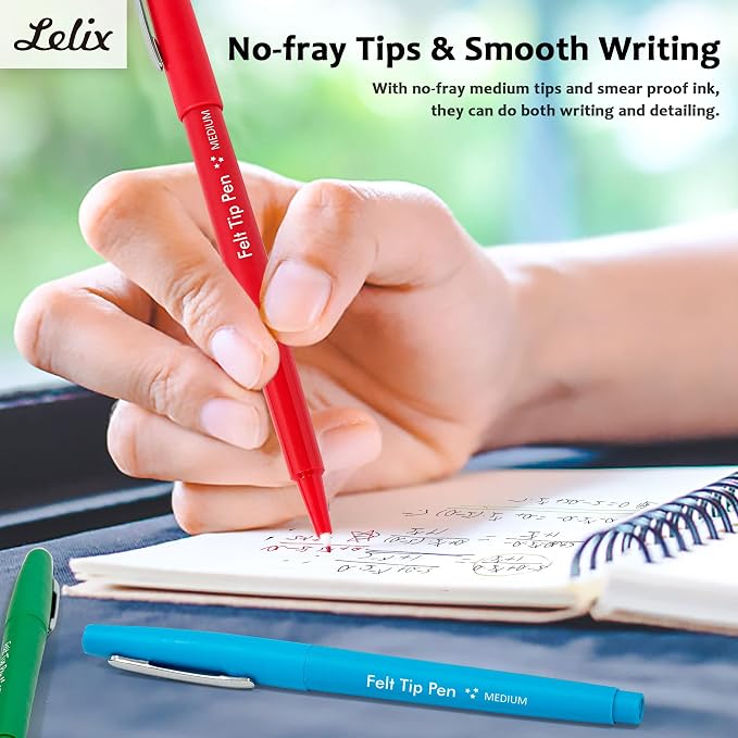 Lelix Felt Tip Pens, 15 Colors, 0.7mm Medium Point, Felt Tip Markers Pens for Journaling, Writing, Note Taking, Planner, Perfect for Art Office and School Supplies