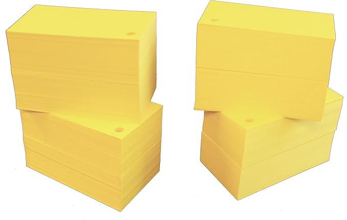 Debra Dale Designs - 560 Small Blank Study Flash Cards - Single Hole Punched - 5 Metal Binder Rings - 2" x 3.5" - 100# Bright Sun Yellow Heavy Cardstock - Storage Dispenser Box Attached Lid