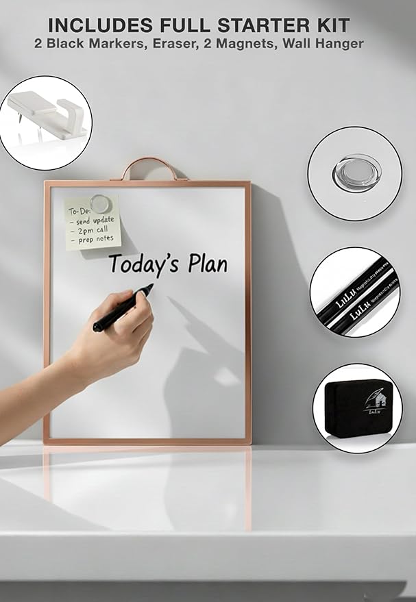 Magnetic Dry Erase Board 12x16 with Handle, Double Sided Portable Rose Gold Whiteboard for Home, Office, School & Kitchen