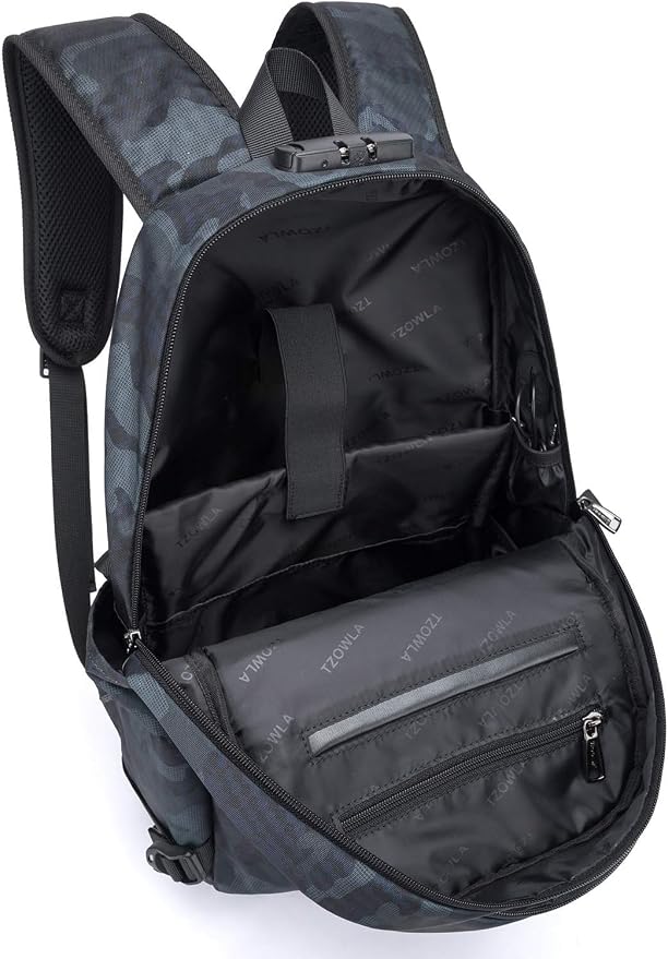 Tzowla Travel Laptop Backpack Water Resistant Anti-Theft Bag with Giant Tumbler Holder Pocket and Lock 17.3 Inch Computer Business Backpacks for Women Men Work College Gift,Casual Daypack(BlueCamo)