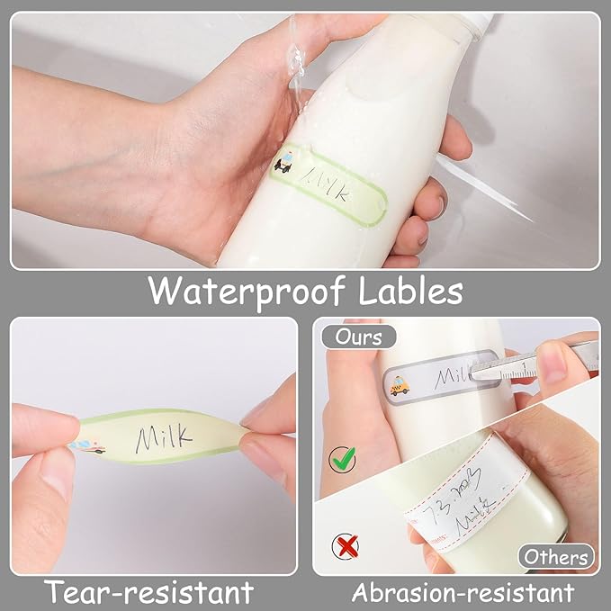 480Pcs Baby Bottle Labels for Daycare, Waterproof Name Labels Daycare Essentials for Nursery and Preschool (Vehicles)