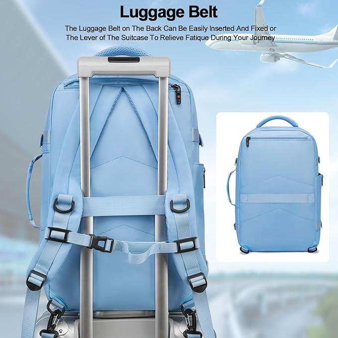 Asenlin Travel Backpack for Women Men,Flight Approved Carry On Luggage 40L Water Resistant Business Laptop Backpacks Fits TSA 17.3 Inch Computer College Weekender Outdoor Hiking-Light Blue
