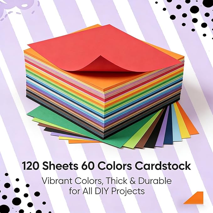 120 Sheets 8.5" X 11" Colored Cardstock, 60 Assorted Colors Construction Paper Card Stock Printer Paper For Printing, Cardstock Paper, Color Paper For Diy Crafts, Kids School Supplie(180gsm/65lb)