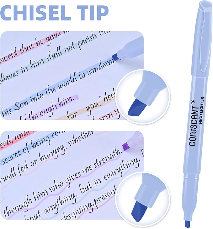 coruscant Pastel Highlighters Set, Assorted Colors Chisel Tip Cute Highlighters, Dry Quickly, for Journal Bible Study, School Office Supplies, 8 Pack