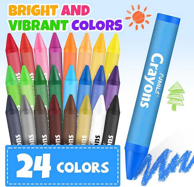 24 Colors Jumbo Crayons for Toddlers 1-3, Non-Toxic, Washable Crayon for Kids Ages 4-8, Easy to Hold and Unbreakable Big Toddler Crayons for Toddler Coloring.Best Gift for Holiday, Travel and Art