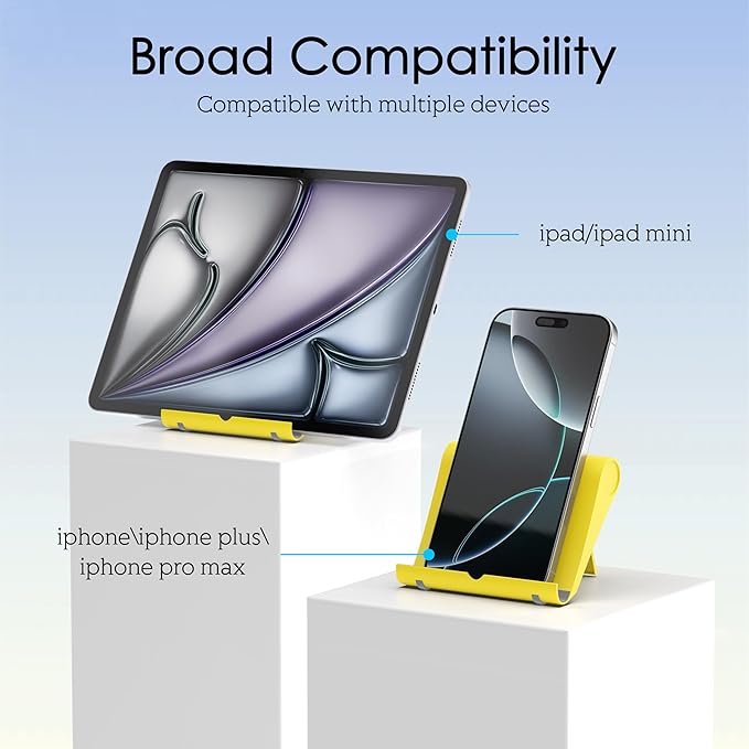 Cell Phone Stand for Desk, Foldable and Adjustable Multi-Angle Holder Dock, Universal Compatibility for Most Phone and Tablet, Portable and Sturdy Design for Office and Home (Yellow)