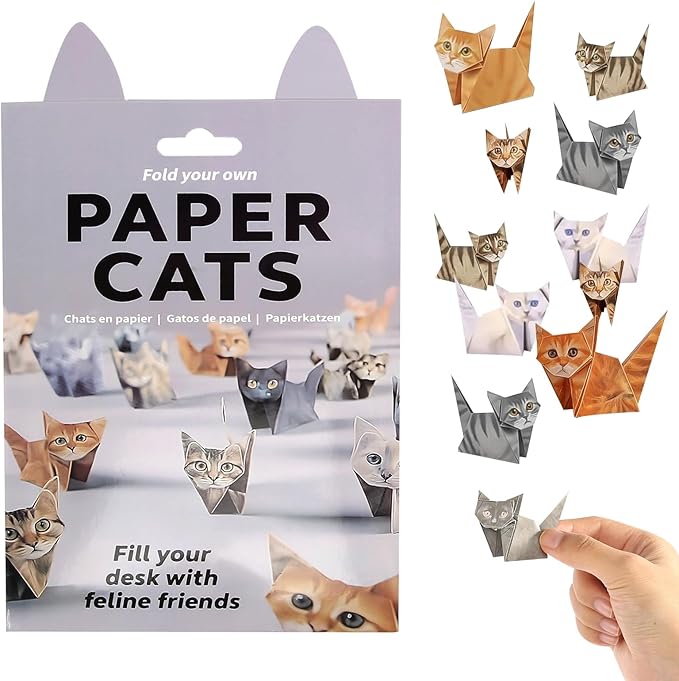 DIY Paper Cats, 50 Sheets DIY Origami Paper to Fold Cute Cat Figures, Desk Decoration Cute Animals Shaped 3D Origami Kit Fun Craft Activity for Cat Lovers
