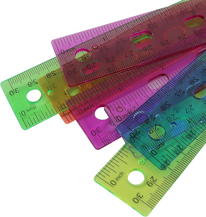 28 Pack Plastic 12 Inch Transparent School Rulers Kids for School, Assorted Color Ruler with Centimeters for Office & Home Supplies