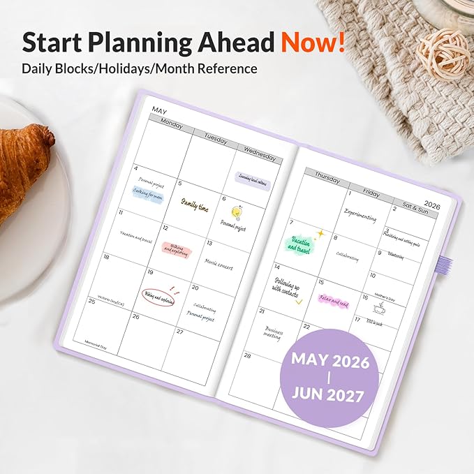 SUNEE 2026-2027 Pocket Weekly Planner for Purse 3.5" x 6" - 12 Month (July 2026 - June 2027) Academic Year Calendar, Pocket Size Planner, Hardcover, Note, 100 GSM Paper, Purple