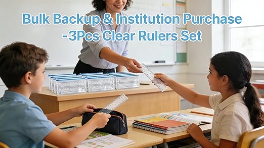 3-Pack 12-Inch (30cm) Plastic Rulers - Clear Dual-Sided Ruler with Centimeters and Inches, 3-Piece Set