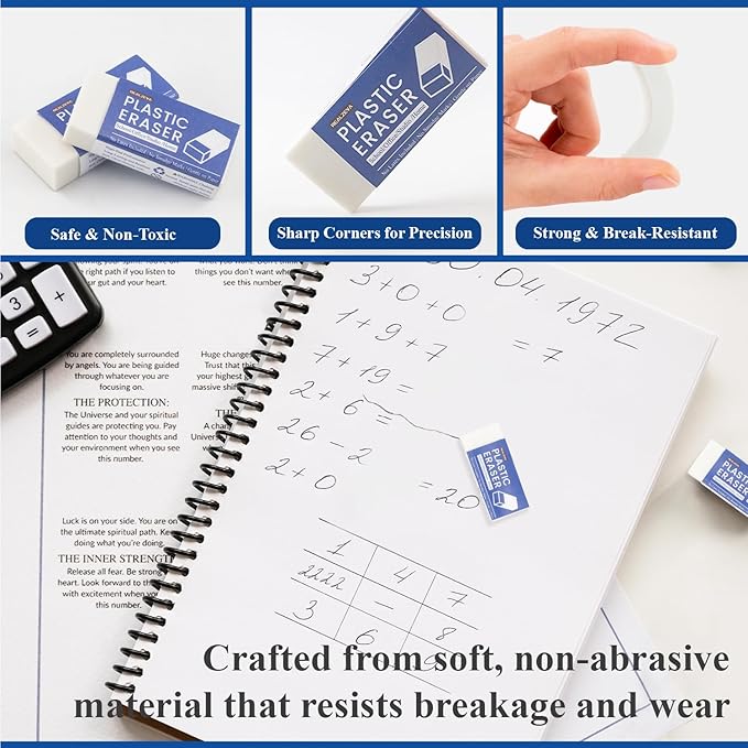 Realzeva White Vinyl Erasers for Pencils, White Plastic Eraser, 48-Pack Bulk Pencil Erasers for Classroom & School, Kids Classroom Must Haves & Back to School Supplies Eraser.