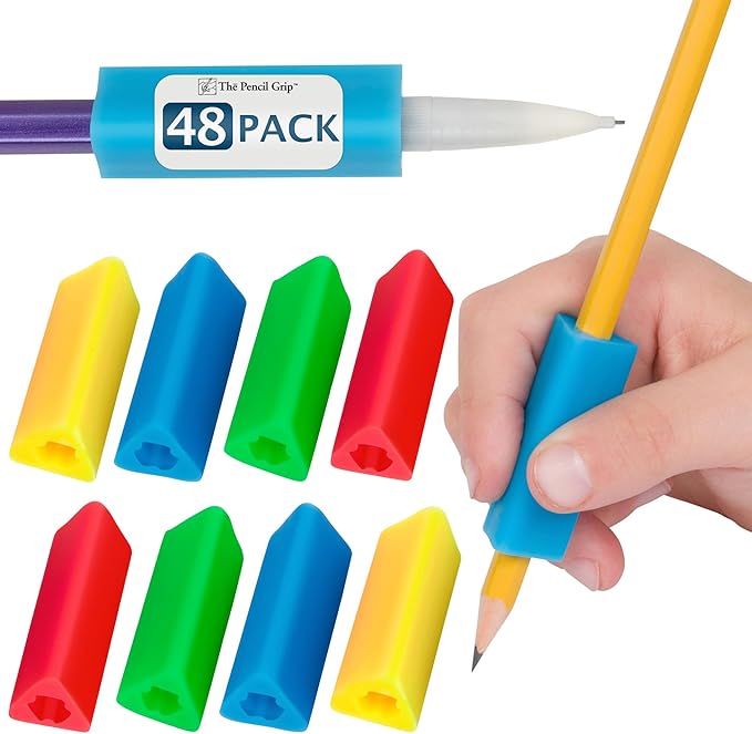 The Pencil Grip- Classic Triangle Grip, Pencil Holder, Ergonomic Writing Aid, Pencil Grips for Kids Handwriting, Perfect for Right or Left Handed Users, Assorted Colors, Pack of 48