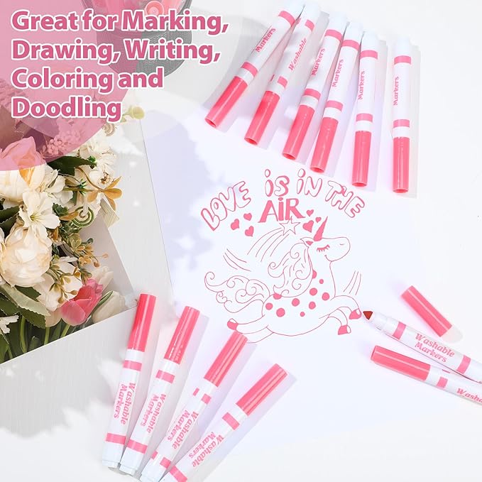 36 Pcs Pink Washable Markers Bulk Coloring Broad Line Markers for Kids Pink Conical Tip Drawing Pen for Christmas,School Supplies, Travel Art Baby Shower Gender Reveal Party Supplies, Ages 6+
