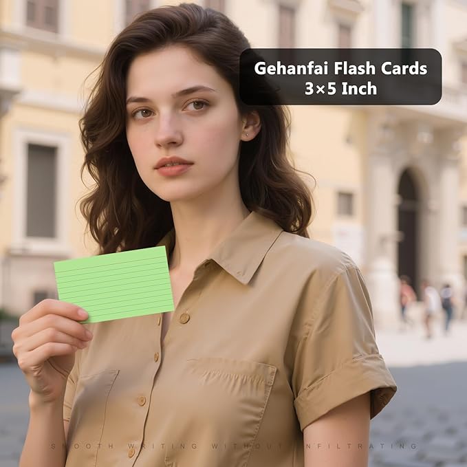 250 Count Index Cards 3 x 5 Inch, Thick Green Lined Note Cards Portable Ruled Flash Cards Perfect for Studying and Organizing, Note Taking Study Flashcards for Home, School and Office