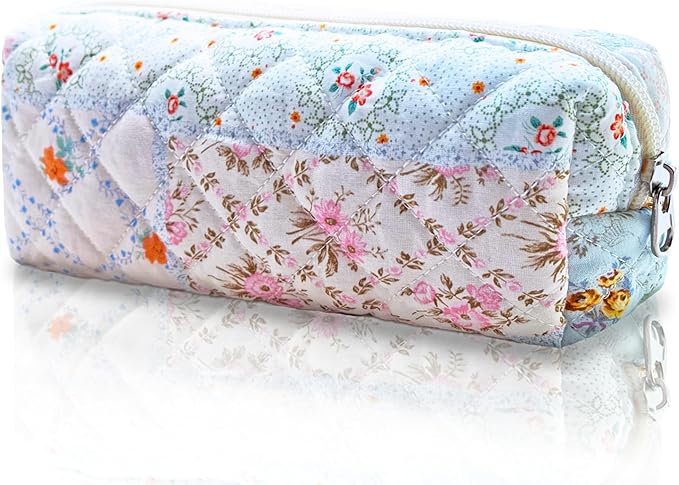 Pencil Pouch Cute Pencil Case Office Storage Bag Holder Box Organizer Aesthetic Bow Flower Pattern Makeup Pouch Cosmetic Bag for Women Girls