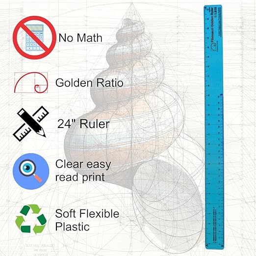 24" No-Math Fibonacci Ruler — Flexible Clear PETG | Fibonacci Proportions Without Arithmetic | Drawing, Drafting and Layout | Made in Australia