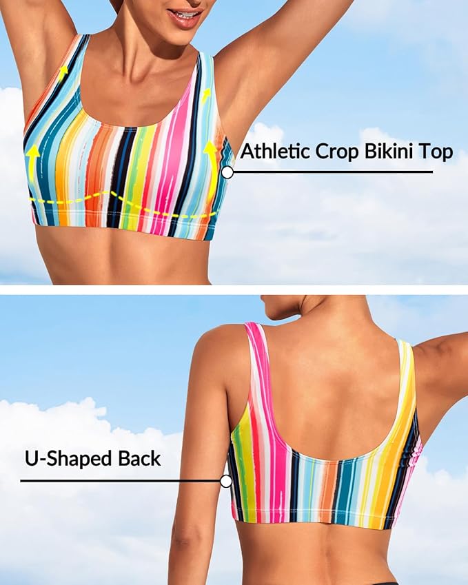 Tempt Me Women Sports Bra Bikini Top Push Up Scoop Neck Bathing Suits Top Padded Swim Crop Tops Only