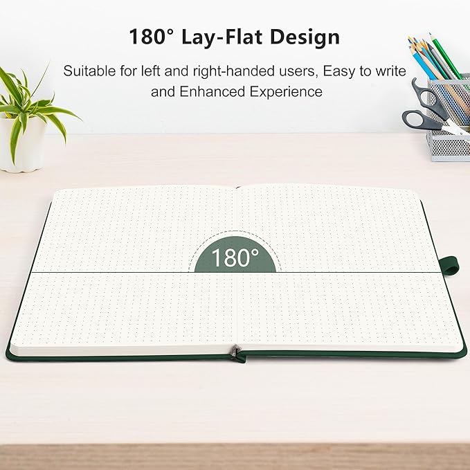RETTACY Dotted Journal Notebook, 2-Pack, 160 Numbered Pages per Pack, A5 Medium Size (5.7'' x 8.3''), 120 GSM Thick Paper, Leather Hardcover, for Journaling, Planning, Tracking (Black & Dark Green)