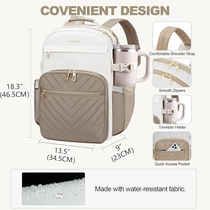 VANKEAN 18 Inch Laptop Backpack for Women Large Capacity | Waterproof Backpacks Stylish Travel Bags Casual Daypacks for College, Business