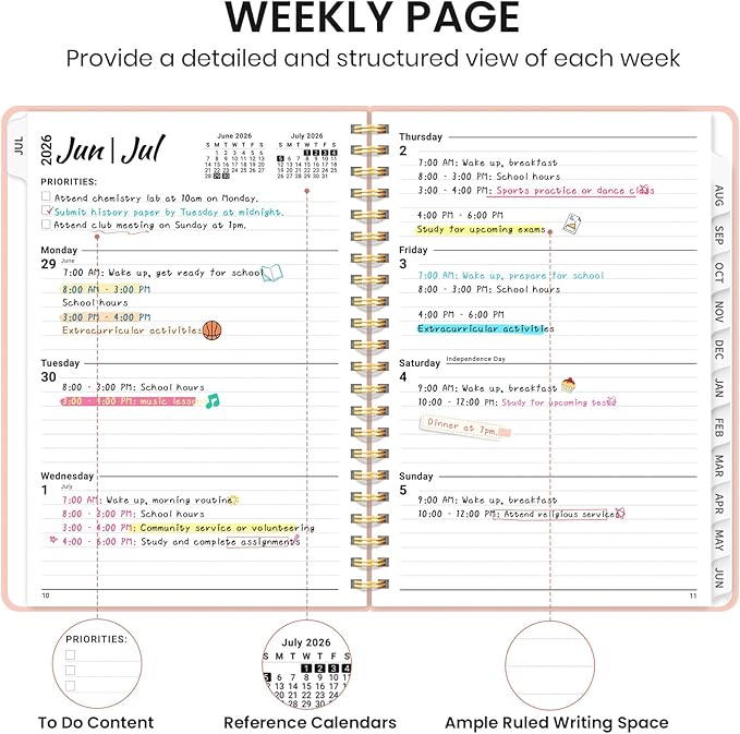 Planner 2026-2027 for Women & Men, Set of 3, Academic Monthly and Weekly Calendar Planner, Jul 2026 - Jun 2027, A5 (6.3" x 8.5"), Teacher Student Planning Book with Tabs, Ideal for Office School Supplies - 3 Pink