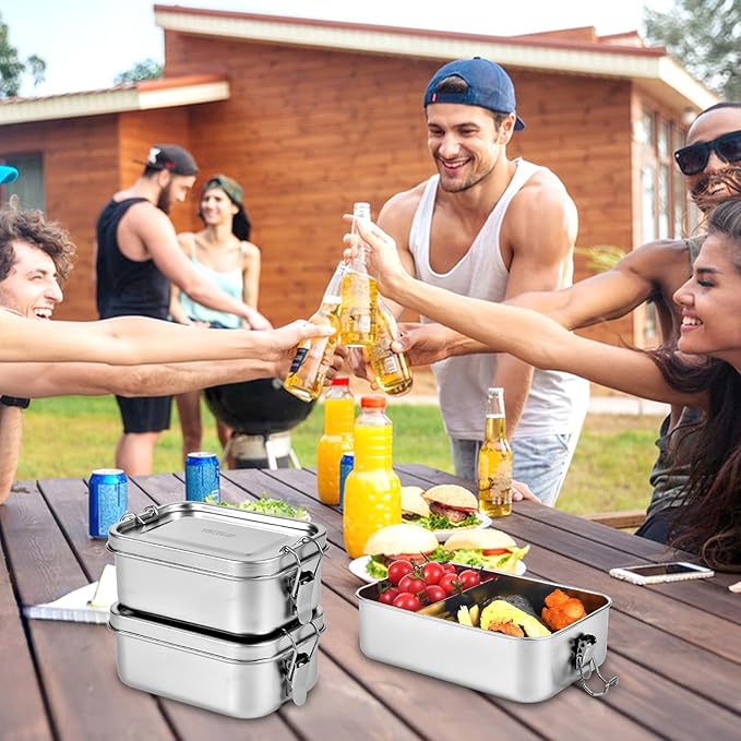 8 PCS Stainless Steel Bento Box 550ml, Metal Lunch Box Food Containers, Steel Lunch Container for Home, Work, Camping
