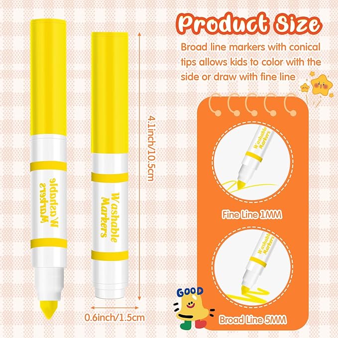 30 Pcs Mini Washable Markers Bulk Broad Line Conical Tip Washable Mark Pen Set Short Coloring Paint Pen for Art Projects Teacher Party Favors (Yellow)