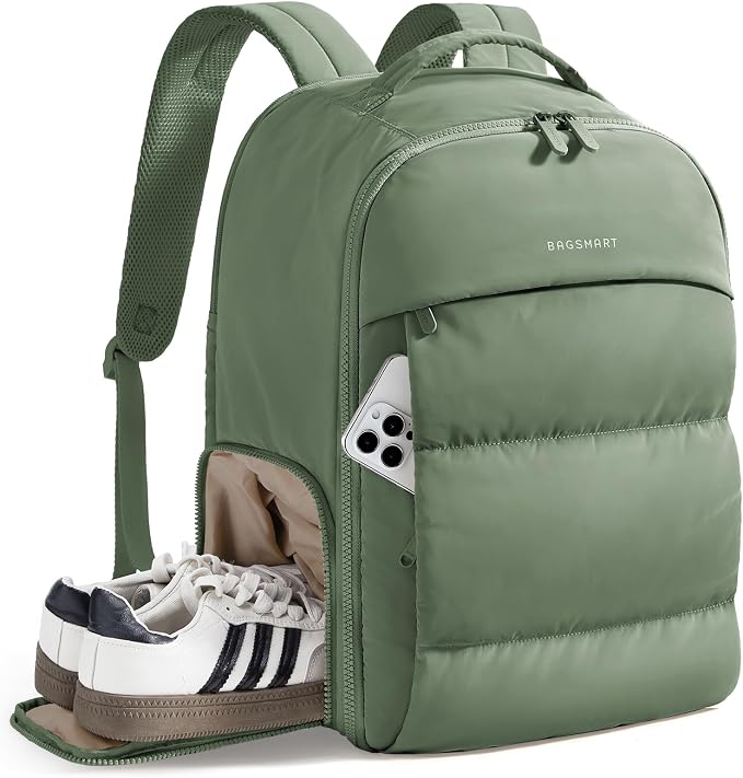 BAGSMART Travel Backpack for Women, Gym Backpack with Shoe Compartment | Carry on Backpack Airline Approved, PVC Wet Pocket, Fits 15.6" Laptop, Large Side Pocket, Lightweight, Water-resistant