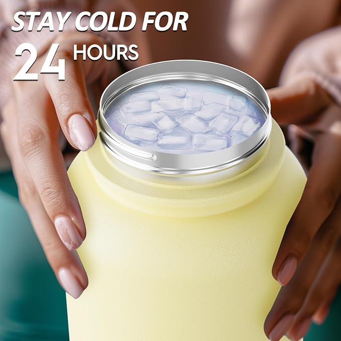 Navigate 32oz Insulated Water Bottle for Sports, Keep Cold 24H | 2-in-1 Spout and Handle Lids, Double Leak-Proof, 18/8 Stainless Steel, BPA-Free, Wide Mouth for Hiking,Faint Yellow