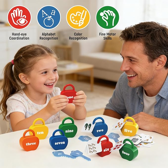 Locks and Key Toddler Toys, Number Counting Cause and Effect Toys for Kids Ages 3-5, Preschool Learning Activities, Kindergarten Classroom Must Haves, Montessori Toy for 3 Year Old