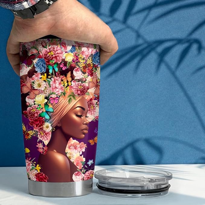 Inspirational Gifts for Women Black Woman Nutrition Facts Inspiration Tumbler 20oz Stainless Steel Insulated Coffee Travel Mug Cup Motivational Gift for Women Birthday Christmas
