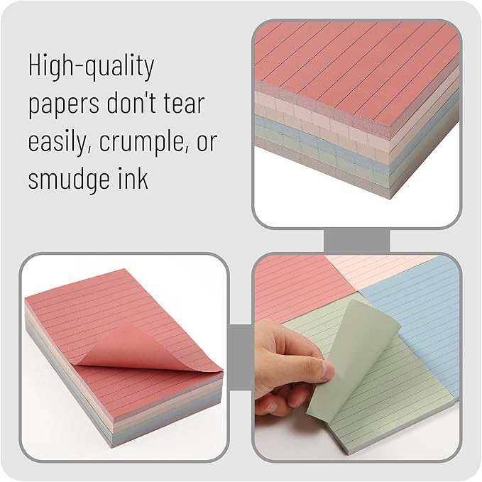 Mr. Pen- Lined Sticky Notes, 4" x 6", 6 Pads, 60 Sheets/Pad, Vintage Color, Sticky Notes with Lines, Ruled Post Stickies, Memo Pads, Self-Stick Note Pad for Office, School, Home, Study