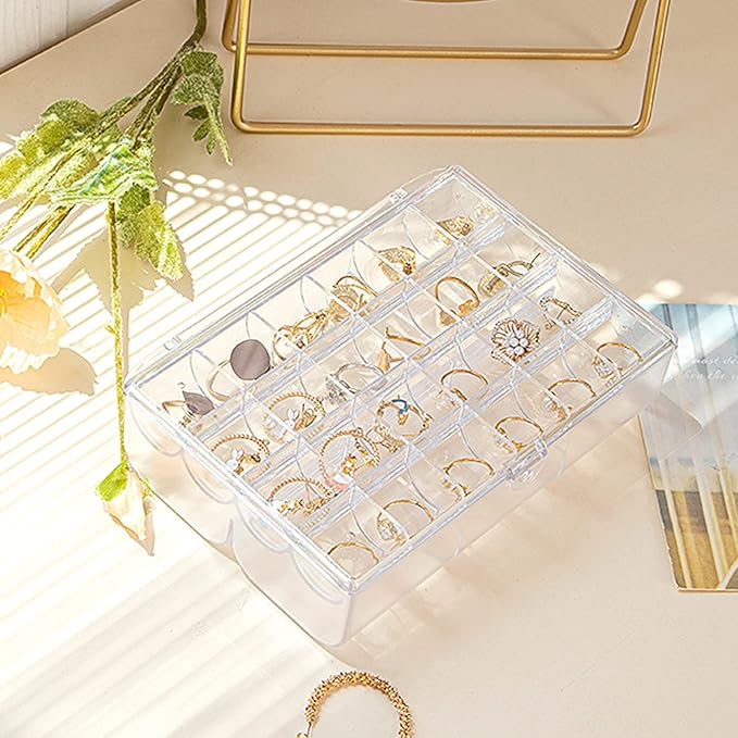 Clear Acrylic Jewelry Organizer, 30 Grids 2-Tier Jewelry Storage Box for Earrings Rings Necklaces, Dustproof Desktop Organizer for Women and Girls (Clear)