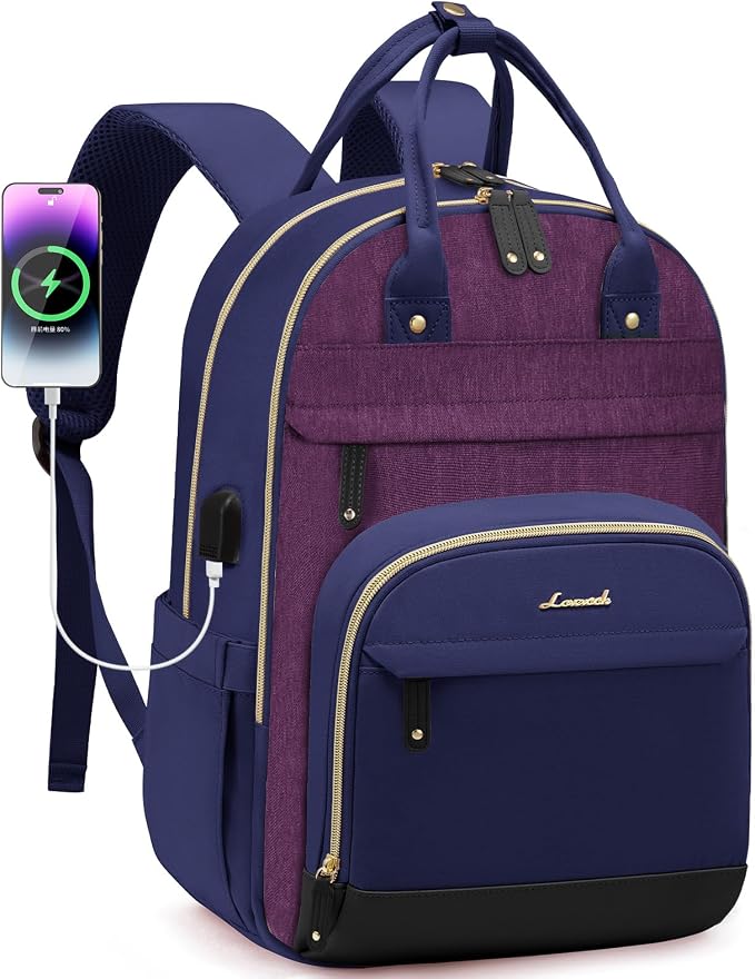 LOVEVOOK Backpack for Women,Laptop Backpack Women,Fits 15.6 Inch Laptop Bag,School Backpacks,Fashion Travel Work Anti-theft Bag,Waterproof Business Computer College Backpack Purse,Purple-Blue-Black