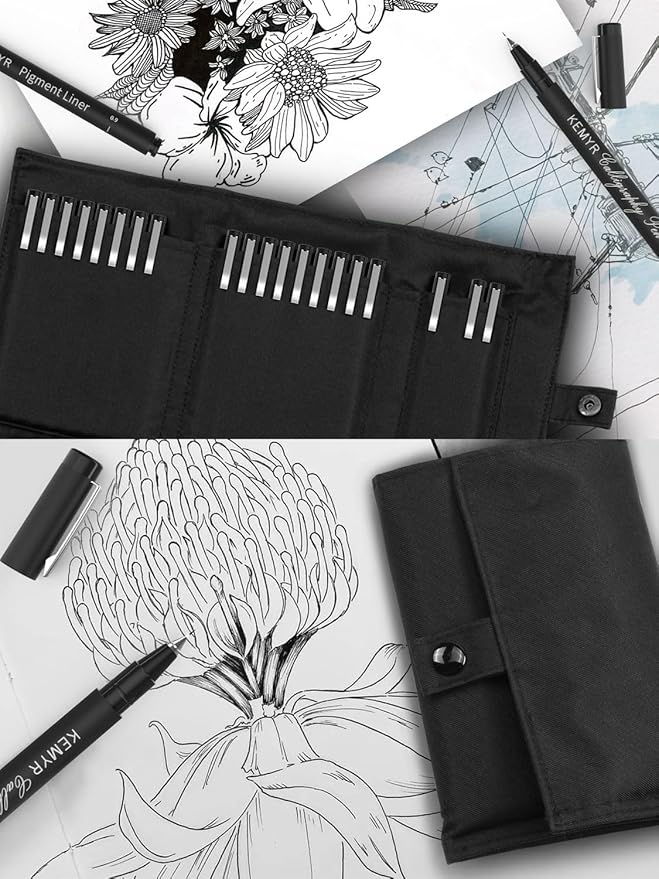 KEMYR 9 Micro Fine liner Drawing Art Pens Calligraphy Pens: 0.05mm-BR Size Black Art supplies Waterproof Archival Black Ink Markers For Artists,Use for Professional Watercolor,Sketching