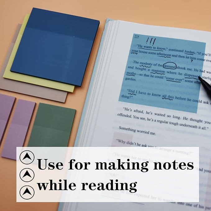 YOUDEFUL Translucent Sticky Notes, Cute Clear Sticky Notes, 3"x3" Waterproof Transparent Sticky Note Pads for Books Annotation, Clear Post it Notes for Bible Journaling Study