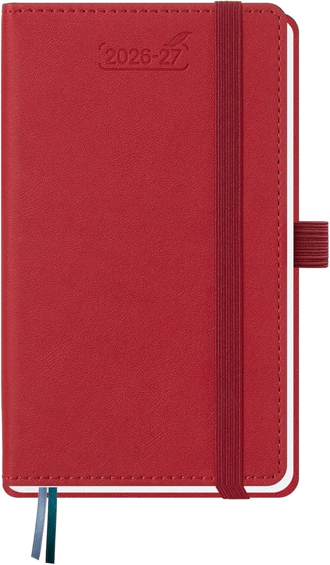 BEZEND Pocket Planner 2026-2027 Weekly and Monthly (3.5" x 6") 18 Months Small Academic Calendar (Jul 26-Dec 27) Ideal for Students, Work & Home, Storage Pocket, PU Leather Hardcover -Red