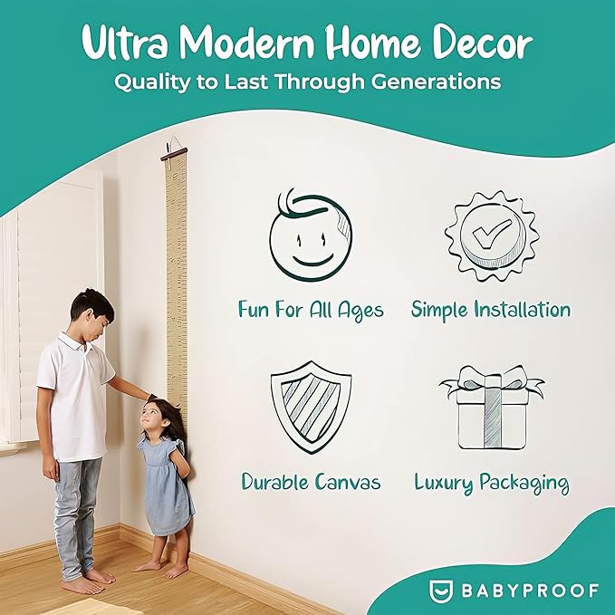 Growscroll Classic Kids Growth Chart for Wall - Unique Height Chart for Boys & Girls - Handcrafted Using Canvas & Hard Types of Wood - Makes A Great Collectible Or Family Heirloom - Coral
