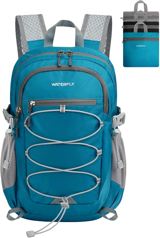 WATERFLY Small Lightweight Packable Backpack: 15L Mini Ultra Light Foldable Travel Daypack with Breathable Shoulder Strap Outdoor Hiking Camping Day Pack for Women Men Blue