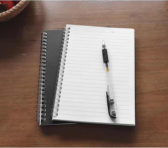 ZZTX Sprial Notebook Kraft Soft Cover College Ruled Notebooks, Wirebound Memo Diary Notebook Planner, 140 Pages/ 70 Sheets, 8 x 6 inch, 1 Pack (Black)