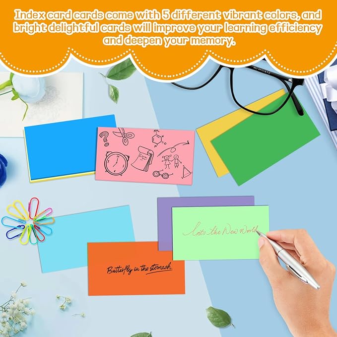 BIGNC 300 PCS Colored Index Cards, 3x5 Inch Blank Note Cards Study Cards Flash for Studying Learning, Memo Scratch Pad