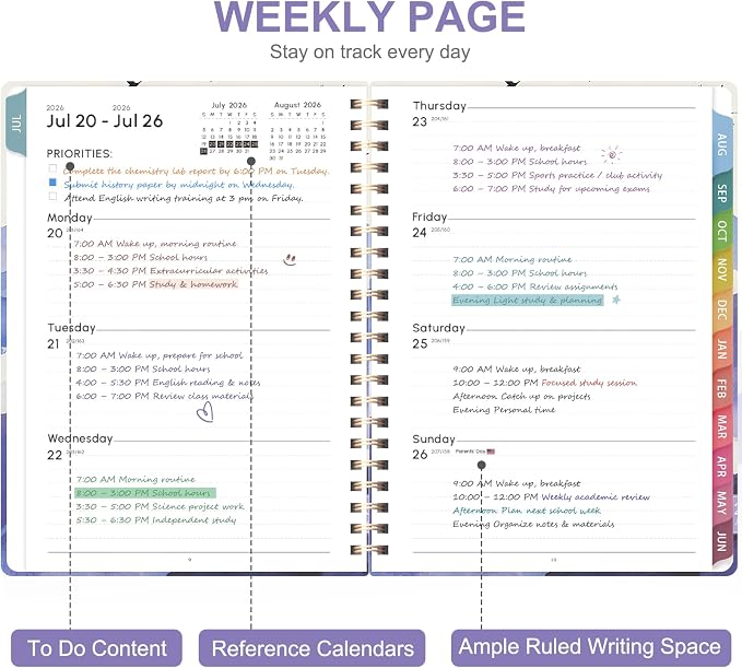 Planner 2026-2027, Weekly and Monthly Academic Year Calendar Planner, July 2026 - June 2027, Daily Agenda Book for Office School Supplies, Letter Size(8.5'' x 11'')
