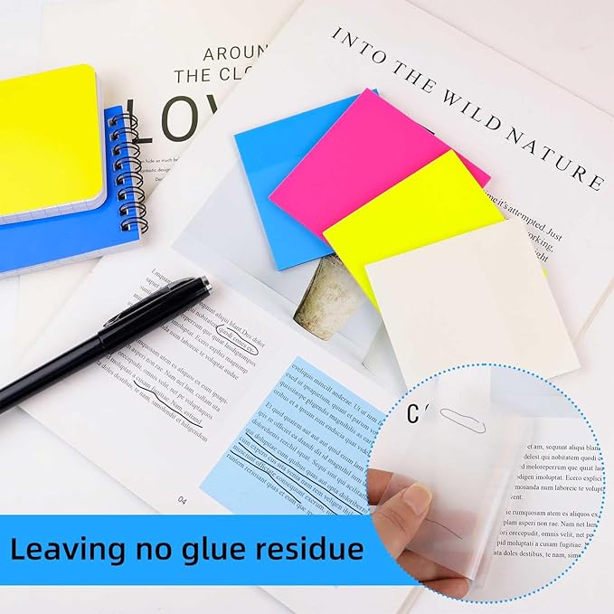 200 Sheets Transparent Sticky Notes Clear Sticky Notes See Through Sticky Notes 3x3 Inch Clear Note Pads Waterproof Translucent Post It Notes for Books Annotation Office School Supplies (4 Colors)