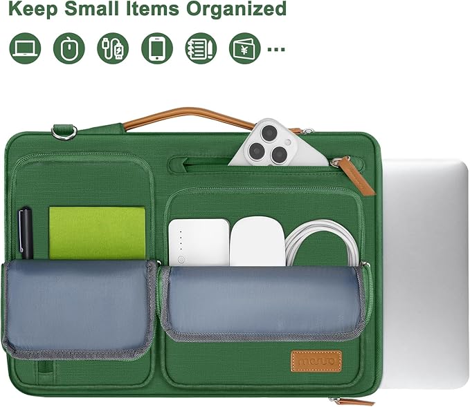 MOSISO 360 Protective Laptop Shoulder Bag,15-15.6 inch Computer Bags Compatible with MacBook Pro 16 inch, HP, Dell, Lenovo, Asus Notebook,Side Open Messenger Bag with 4 Zipper Pockets, Jungle Green
