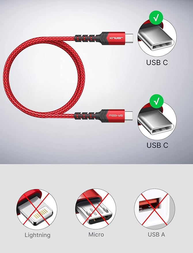 JSAUX 3-Pack USB C to USB C Cable 100W [10ft/6.6ft/3.3ft] Compatible with iPhone 17 Air 16 15 Pro Max Samsung Galaxy S25 S24 CarPlay iPad Pro, Type C to C Charger Cable Fast Charging - Red