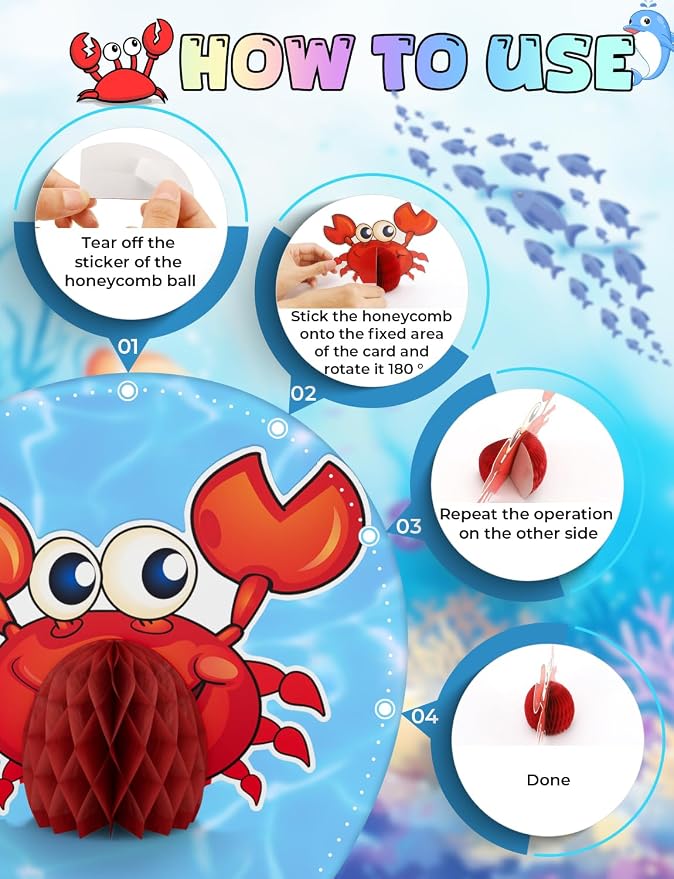 12 Pcs Under The Sea Party Decorations, Sea Animals Honeycomb Centerpieces Ocean Fish Centerpieces for Table Beach Table Decorations for Baby Shower Sea Creatures Theme Birthday Party Supplies
